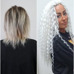 Lokipatside paigaldus terve pea. Pikkade lokkidega punutised