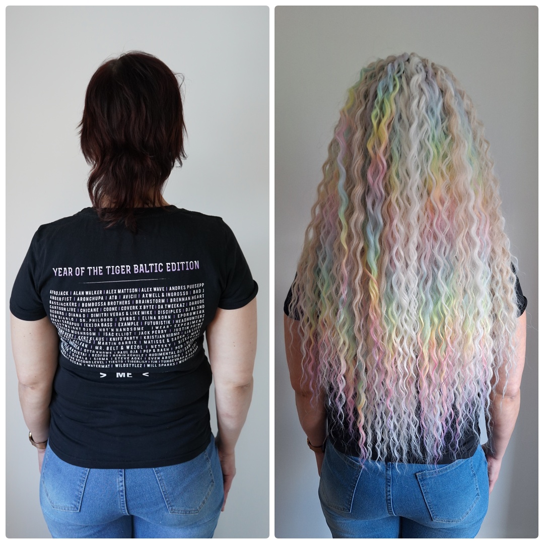 Värvilised blondid lokipatsid Enne ja Pärast